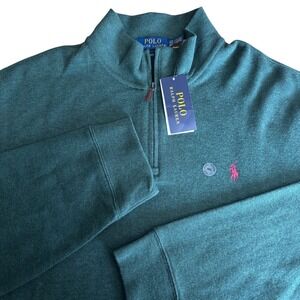 NEW Polo Ralph Lauren Estate Rib 1/4 Zip Sweater Mens 2XL Green Pullover $125